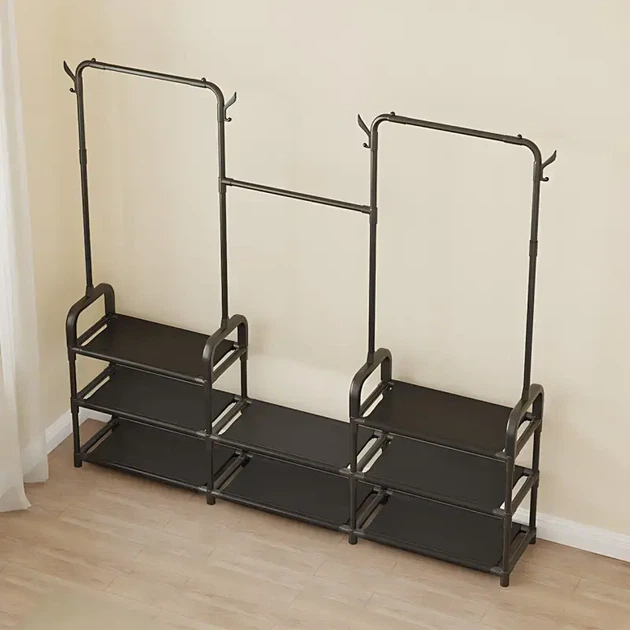 Стійка-вішалка для одягу та взуття Model1BLACK — 164×137×26см, 11полок, 4гачки, підлогова, нержавіюча сталь - зображення 2