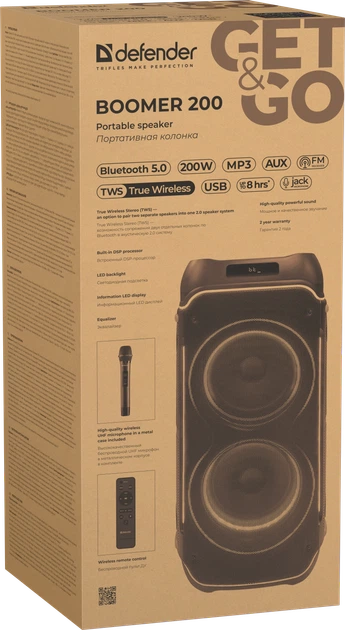 Портативная колонка Defender Boomer 200 Party Speaker 200W RGB Black (4714033652018) - Фото 16 Портативная колонка Defender Boomer 200 Party Speaker 200W RGB Black (4714033652018) - изображение 16