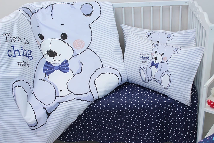 Комлпект постільної білизни у ліжечко Tag Tekstil Teddy blue для немовлят Ведмедик (блакитний) - Фото 2 Комлпект постільної білизни у ліжечко Tag Tekstil Teddy blue для немовлят Ведмедик (блакитний) - зображення 2