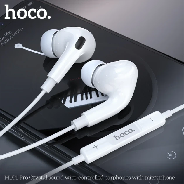 Наушники HOCO M101 Pro Crystal sound wire-controlled earphones с микрофоном 3.5мм белые - изображение 3