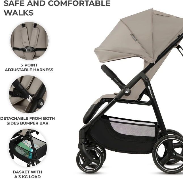 Wózek spacerowy Kinderkraft Trig 3 Stone Beige (KSTRIG03BEG0000) (5902533924851) - obraz 7