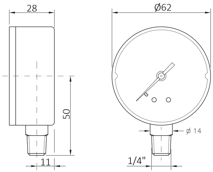 Манометр радіальний Cewal M 63 RP 10 bar (Ø62mm 0-10Bar) - изображение 3