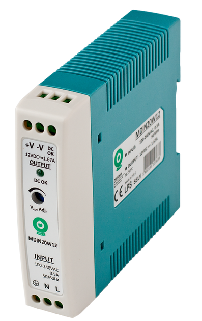 Transformator do lamp POS DIN Rail PSU Slim 12V/1.67A (MDIN20W12) - obraz 1