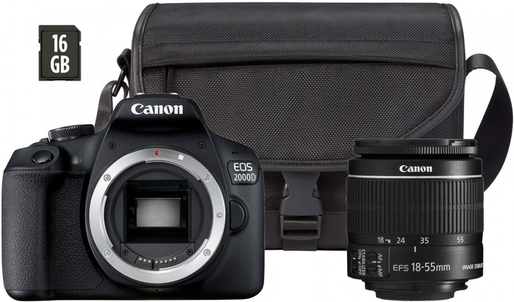 Фотоапарат Canon EOS 2000D + EF-S 18-55 IS II + Сумка SB130 + Карта памʼяті 16 ГБ (2728C013) - зображення 1