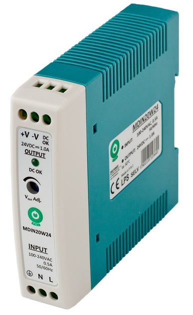 Трансформатор для ламп POS DIN Rail PSU Slim 24V/1A (MDIN20W24) - зображення 1