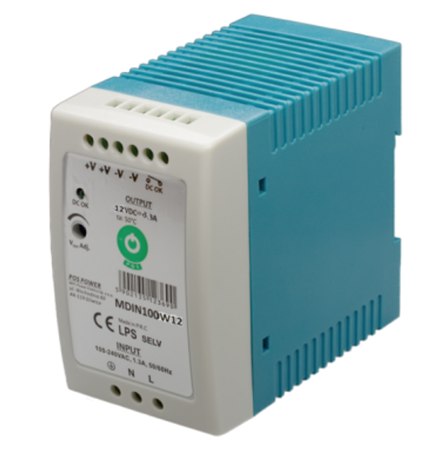 Transformator do lamp POS DIN Rail PSU Slim 12V/8.3A (MDIN100W12) - obraz 1