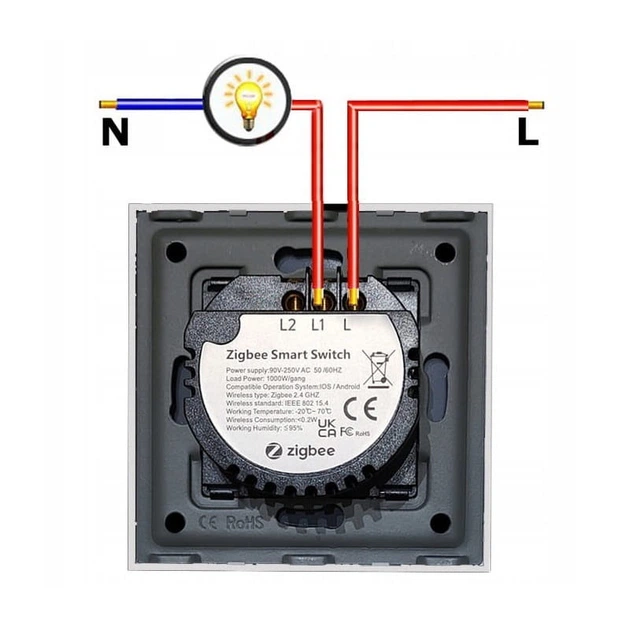 Wlacznik 2-klawiszowy Tuya WiFi+RF L+N Moes Czarny WRS-EU2-BK (5902135158630) - obraz 2