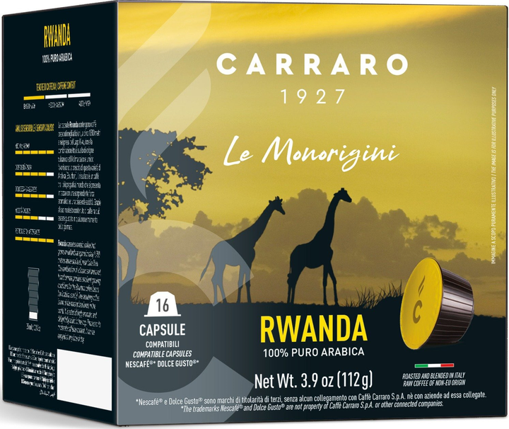 Кофе в капсулах Carraro Dolce Gusto Rwanda 16 капсул - Фото 1 Кофе в капсулах Carraro Dolce Gusto Rwanda 16 капсул - зображення 1