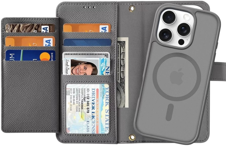 Etui z klapką DUX Ducis Lawa na Apple iPhone 16 Pro z odlaczanym portfelem magnetycznym Grey (6934913004975) - obraz 1