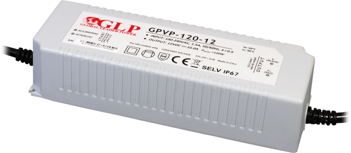 Блок живлення GLP plastic case, double insulation wires PSU: 24В/5A, CВ, PFC, IP67, GPВP-120-24 (5901885208329) - зображення 1
