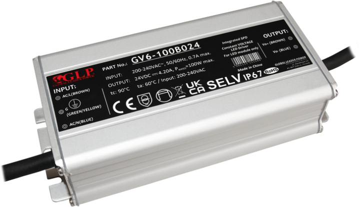 Блок живлення GLP metal case, rectangular PSU 100Вт: 24В/4.2A, CВ GВ6-100B024 (5902135151549) - зображення 1