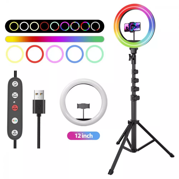 Кольцевая RGB LED лампа Proove Halo 12" с триподом и пультом, 17 режимов освещения, 1,6м штатив - изображение 2