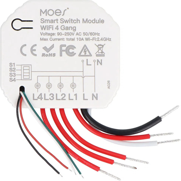 Inteligentny przekaźnik Moes TUYA MS-104D Wi-Fi 4-kanałowy (5902135161548) - obraz 1