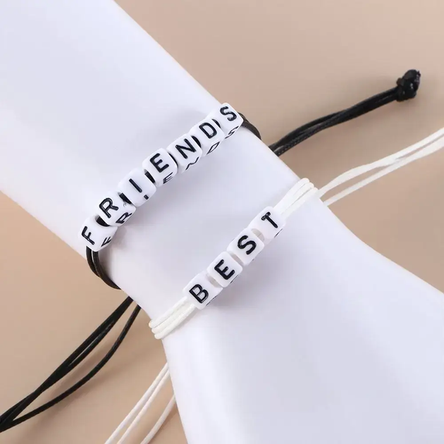 Парные браслеты Best friends для лучших друзей подруг черная и белая плетеная веревка - изображение 3
