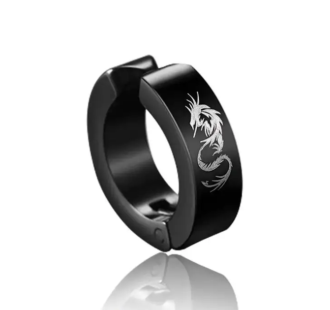 Сережка кліпс з Драконом Dragon із малюнком дракон із сталі 1шт кліпса без проколу чорна - Фото 1 Сережка кліпс з Драконом Dragon із малюнком дракон із сталі 1шт кліпса без проколу чорна - зображення 1