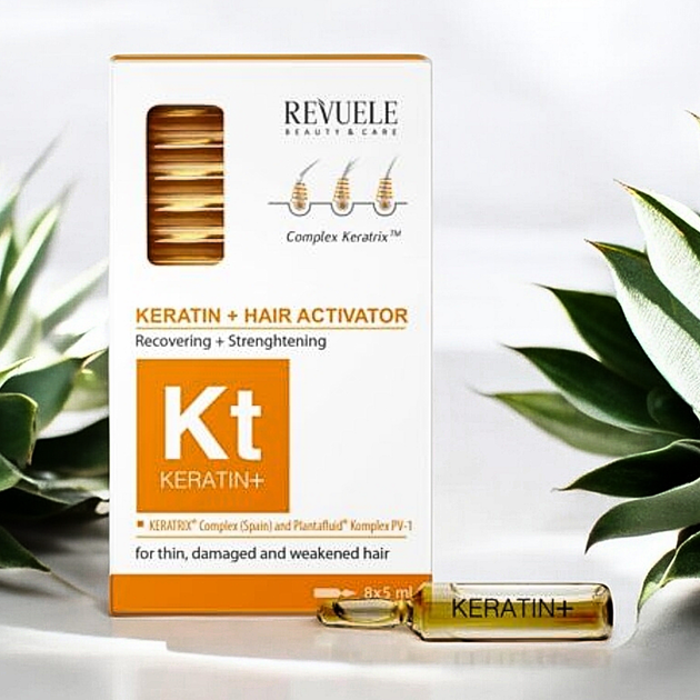 Комплекс для восстановления волос Revuele KERATIN 8*5 мл, Ампулы с активатором роста для всех типов волос - Фото 6 Комплекс для восстановления волос Revuele KERATIN 8*5 мл, Ампулы с активатором роста для всех типов волос - изображение 6