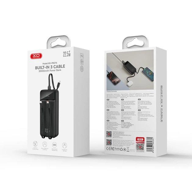 Павербанк XO PR276 30000 mAh 22.5W с быстрой зарядкой PD20W+QC22