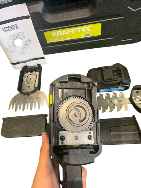 Ножницы-кусторез аккумуляторный 48V/6AP 2 в 1 Krafftec Germany кусторез для обрезки кустов и газона с 2 насадками - изображение 4