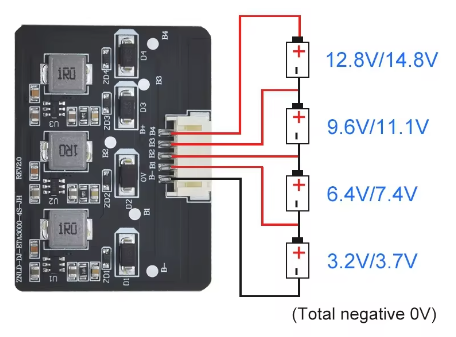 BMS 2S-4S 1,2A плата балансировки для Lifepo4, LTO, литиевых аккумуляторов - Фото 3 BMS 2S-4S 1,2A плата балансировки для Lifepo4, LTO, литиевых аккумуляторов - изображение 3
