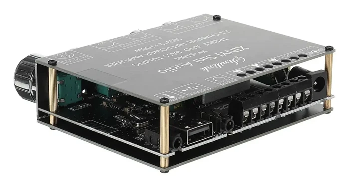 Аудио усилитель TPA3116 2.1, 8-26В 5А, 2x50Вт + 100Вт (стерео + сабвуфер) Bluetooth 5.0, AUX, USB, XY-S100L - Фото 4 Аудио усилитель TPA3116 2.1, 8-26В 5А, 2x50Вт + 100Вт (стерео + сабвуфер) Bluetooth 5.0, AUX, USB, XY-S100L - изображение 4