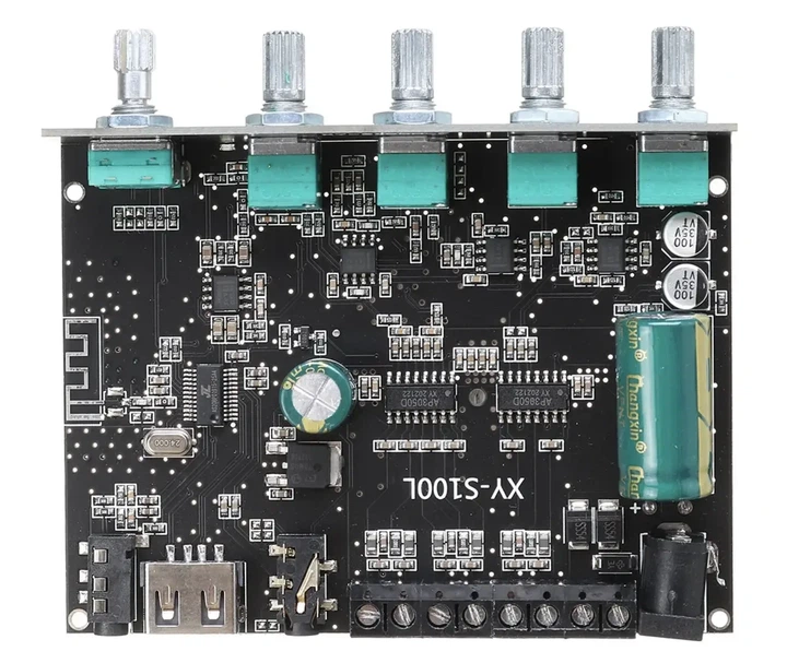 Аудио усилитель TPA3116 2.1, 8-26В 5А, 2x50Вт + 100Вт (стерео + сабвуфер) Bluetooth 5.0, AUX, USB, XY-S100L - Фото 8 Аудио усилитель TPA3116 2.1, 8-26В 5А, 2x50Вт + 100Вт (стерео + сабвуфер) Bluetooth 5.0, AUX, USB, XY-S100L - изображение 8