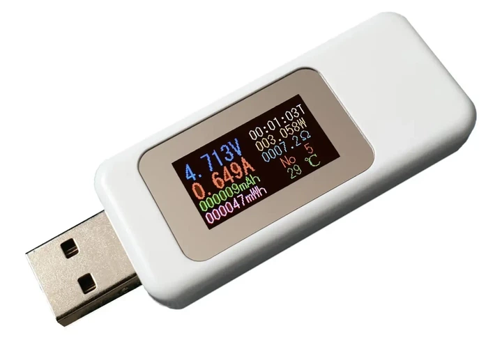 Вольтметр/амперметр USB тестер 10в1 зарядных устройств с цветным ЖК (белый) - изображение 2