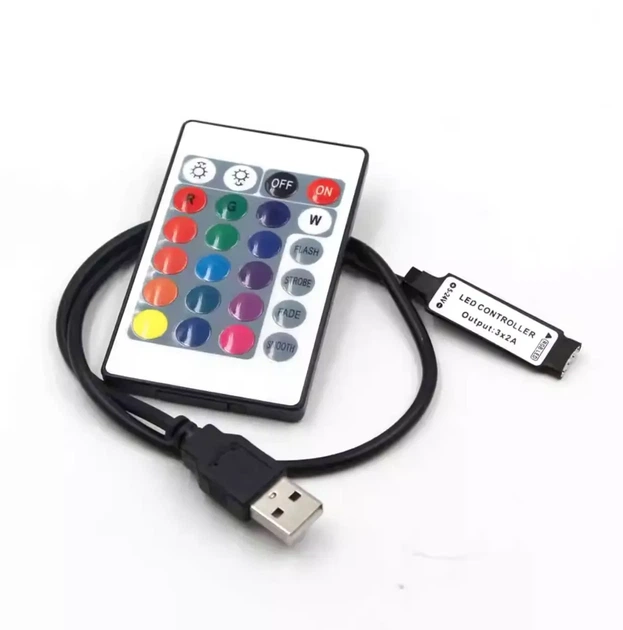 USB-контроллер RGB для LED-ленты, контроллер для светодиодной ленты, диммер, 5-24В, 6А, 24-кнопочный, 1 метр - изображение 4