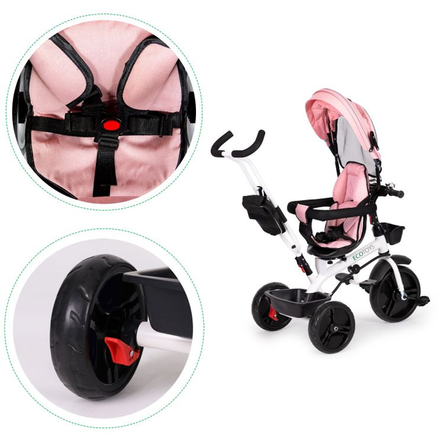 Триколісний велосипед EcoToys з поворотним сидінням 360°JM-322 Рожевий (5903769974221) (955555911835823) - Уцінка - зображення 6