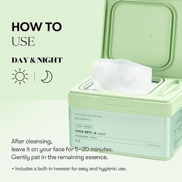 Набор тканевых масок VT Cosmetics Cica Reti-A Mask с центеллой и ретинолом 30 шт 350 г - изображение 4