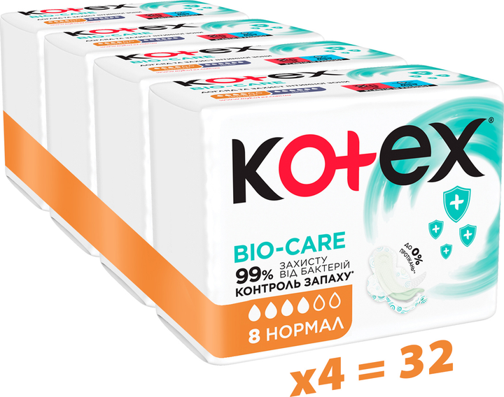 Набір гігієнічних прокладок Kotex Bio-Care Normal 8 шт х 4 пачки (5029053590905) - зображення 1