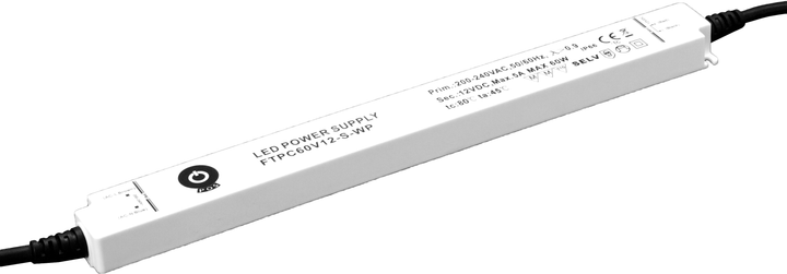 Zasilacz POS LED Driver 12V/5A CV, IP66 slim FTPC60V12-S-WP (5902135132845) - obraz 1