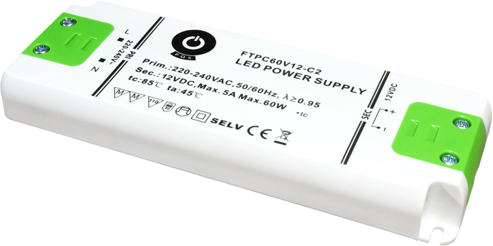 Блок живлення POS LED Driver 12В/5A CV ultra slim 160 x 58 x 18 mm FTPC60V12-C2 (5902135132845) - зображення 1
