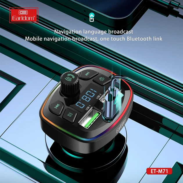 FM-трансмиттер для авто Earldom M71 MP3 2USB+Type-C 3.1A LED-дисплей прикуриватель черный - изображение 8