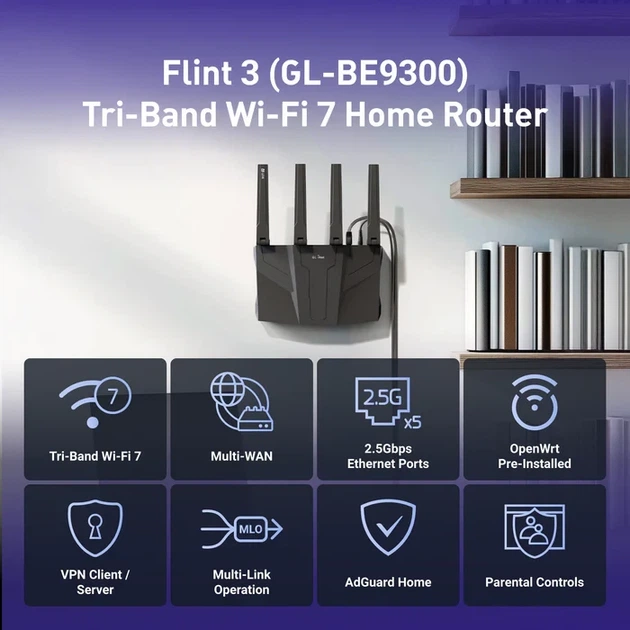 Роутер Wi-Fi7 Flint 3 (GL-BE9300) – фото, отзывы, характеристики в