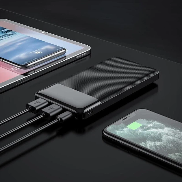 Павербанк Hoco J72 10000 mAh 15W 2USB/Type-C Портативний зовнішній акумулятор Power Bank Black - Фото 3 Павербанк Hoco J72 10000 mAh 15W 2USB/Type-C Портативний зовнішній акумулятор Power Bank Black - зображення 3