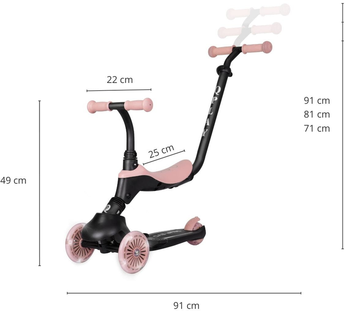 Самокат дитячий Qplay Sema Evo 3 в 1 Coral Pink (6310) (5061047482049) - зображення 6