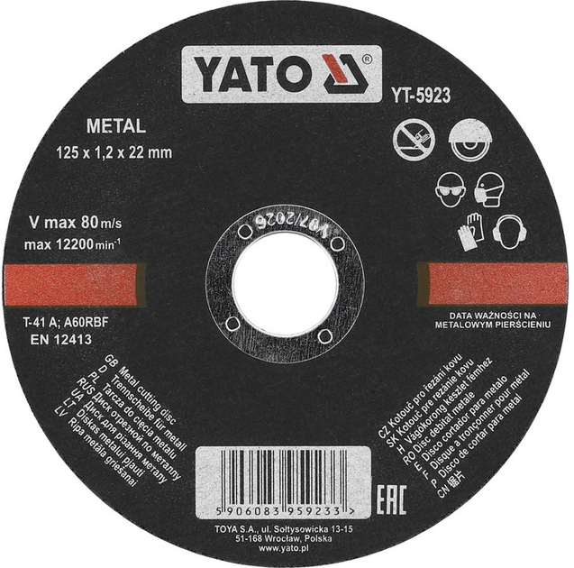 Диск для різання металу YATO 125 x 1.2 мм YT-5923 (5906083959233) - зображення 1