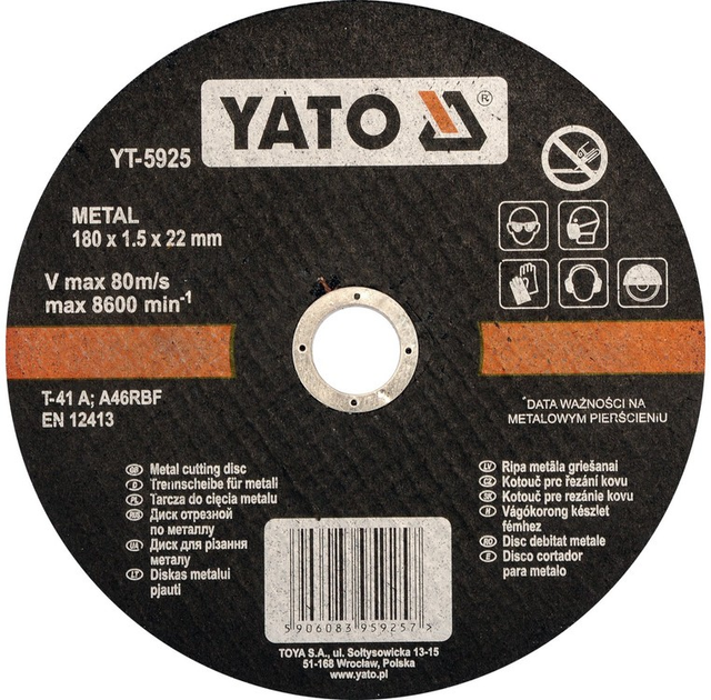 Диск для різання металу YATO 180 x 1.5 мм YT-5925 (5906083959257) - зображення 1