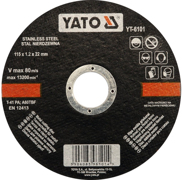 Tarcza do cięcia stali nierdzewnej YATO 115 x 1.2 mm YT-6101 (5906083961014) - obraz 1