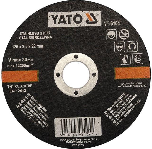 Tarcza do cięcia stali nierdzewnej YATO 125 x 2.5 mm YT-6104 (5906083961045) - obraz 1