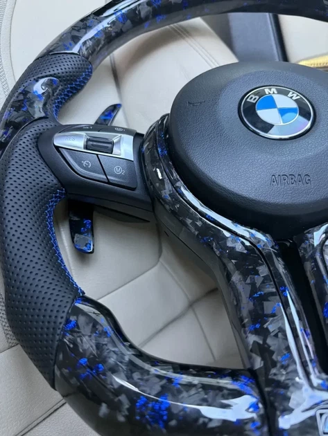 Кермо з кованого карбону синій BMW M + Led екран F-Series F15 F16 F20 F21 F25 F26 F30 F31 F32 F34 F35 F36 - зображення 4