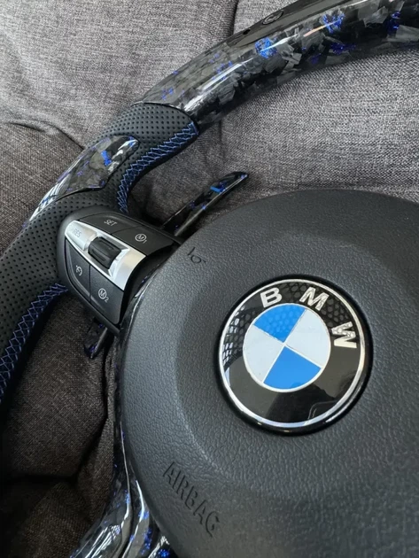 Кермо з кованого карбону синій BMW M + Led екран F-Series F15 F16 F20 F21 F25 F26 F30 F31 F32 F34 F35 F36 - зображення 5