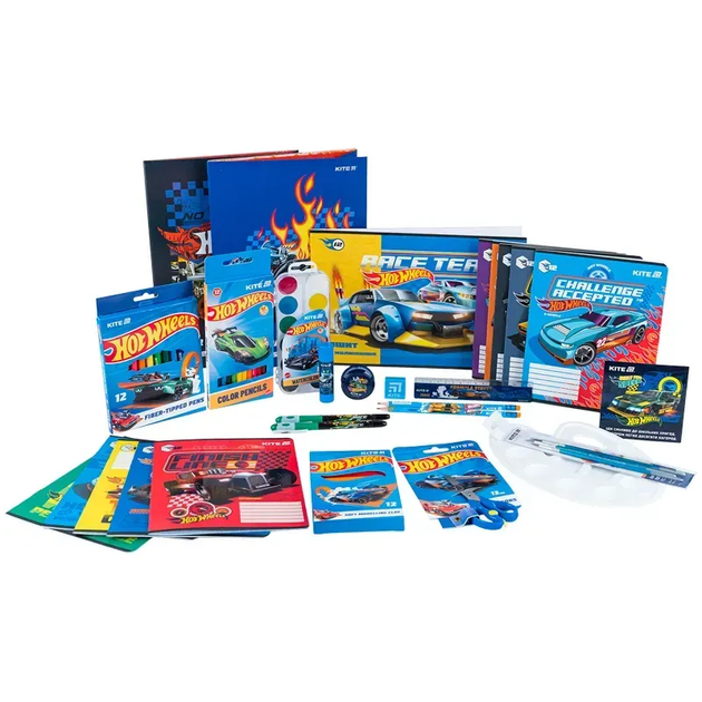 Набір канцтоварів першокласника Kite Hot Wheels HW-S01, 28 предметів - Фото 2 Набір канцтоварів першокласника Kite Hot Wheels HW-S01, 28 предметів - зображення 2