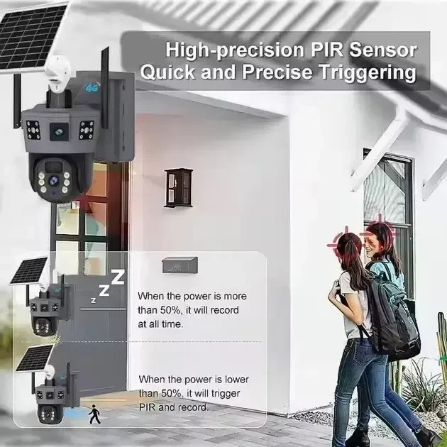 Уличная Wi-Fi камера TP18 с двумя объективами и солнечной панелью — 6 Мп, 350° PTZ, ночное видение, V380 Pro - Фото 6 Уличная Wi-Fi камера TP18 с двумя объективами и солнечной панелью — 6 Мп, 350° PTZ, ночное видение, V380 Pro - изображение 6