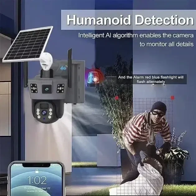 Уличная Wi-Fi камера TP18 с двумя объективами и солнечной панелью — 6 Мп, 350° PTZ, ночное видение, V380 Pro - Фото 7 Уличная Wi-Fi камера TP18 с двумя объективами и солнечной панелью — 6 Мп, 350° PTZ, ночное видение, V380 Pro - изображение 7