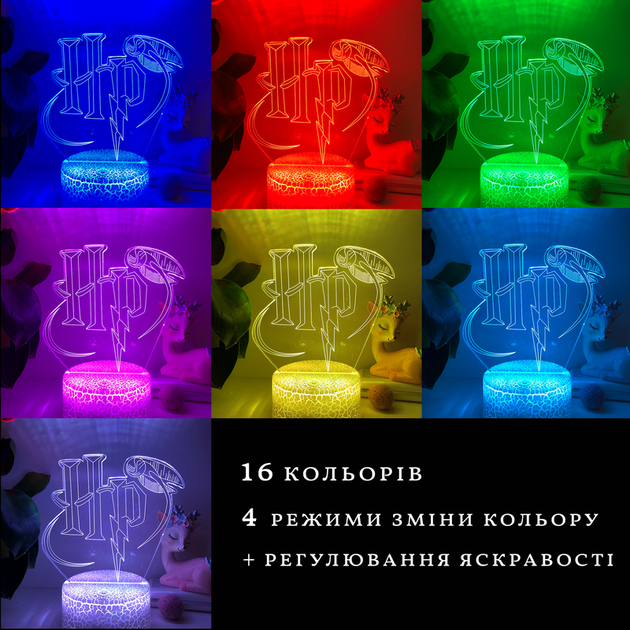Светильник Harry Potter 3D ночник с изображением снитча 16 цветов подсветки от USB и батареек с таймером и пультом - изображение 3