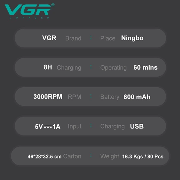 Акумуляторна електробритва з шейвером для стрижки бороди та вусів з USB VGR V-375 Pro Чорний + Щіточка для чищення - Фото 7 Акумуляторна електробритва з шейвером для стрижки бороди та вусів з USB VGR V-375 Pro Чорний + Щіточка для чищення - изображение 7