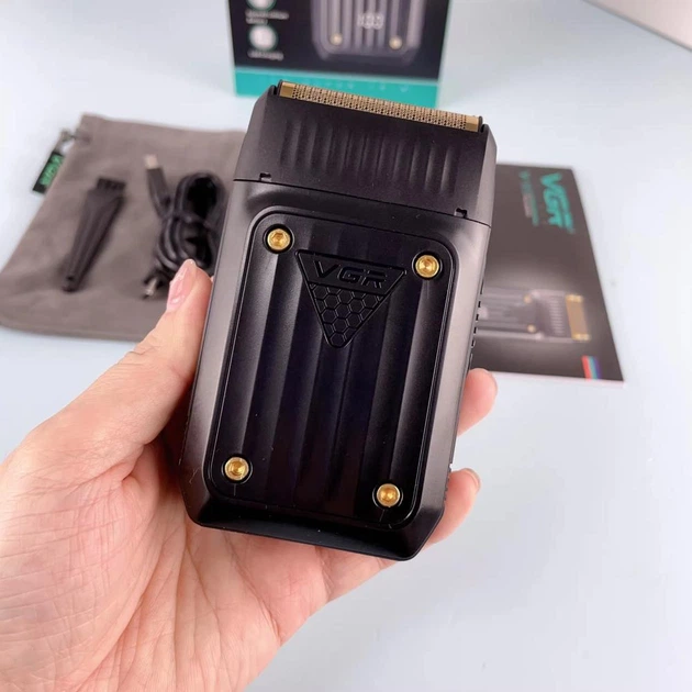 Акумуляторна електробритва для гоління бороди та вусів з USB VGR V-363 Pro Чорний + Щіточка для чищення - изображение 7