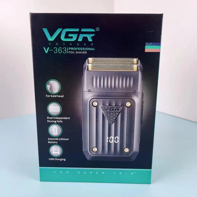 Акумуляторна електробритва для гоління бороди та вусів з USB VGR V-363 Pro Чорний + Щіточка для чищення - изображение 9