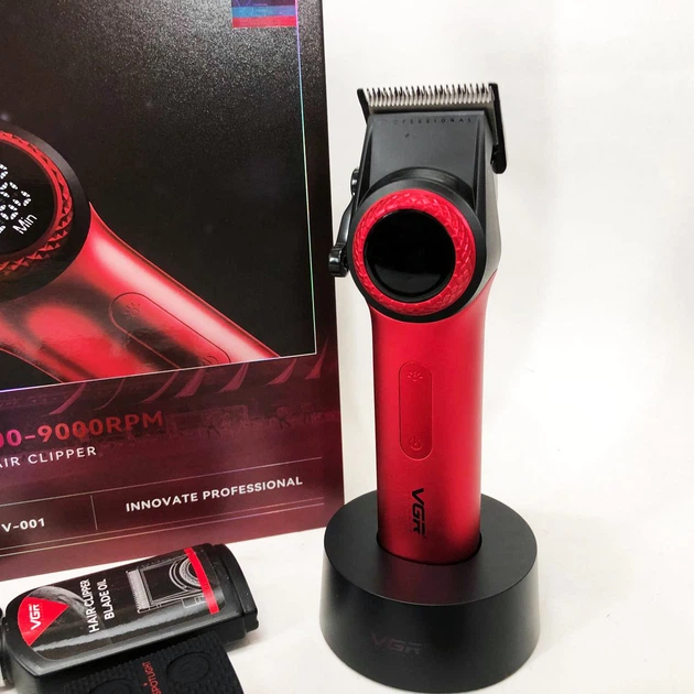 Професійна машинка для стрижки волосся VGR V-001 RED з дисплеєм 9000 об та 10 насадками (1,5-24 мм) - изображение 3